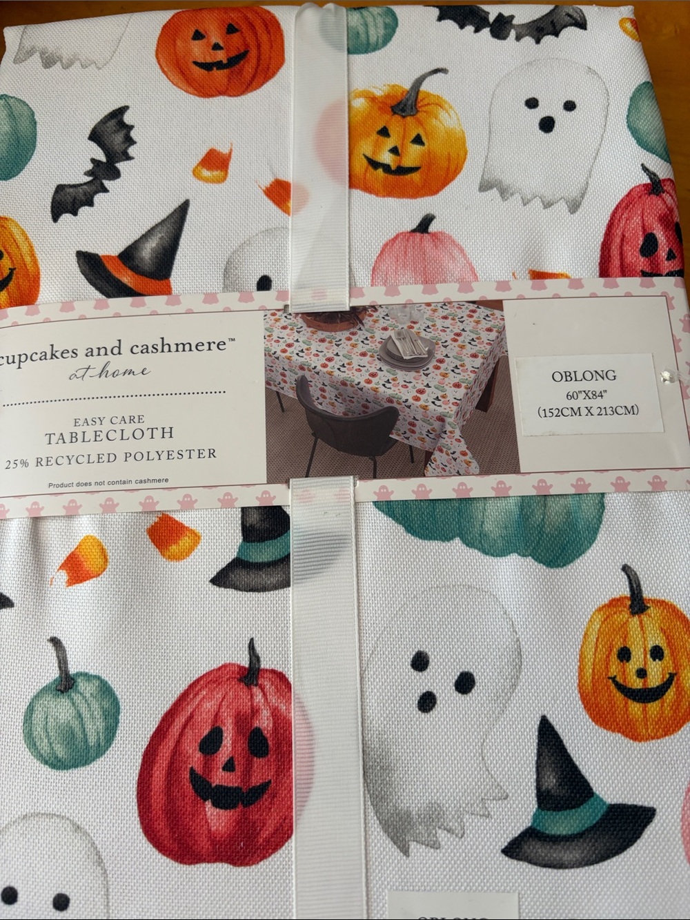 Cupcakes and Cashmere Kids Halloween Tablecloth - White Pumpkin & Ghost Print